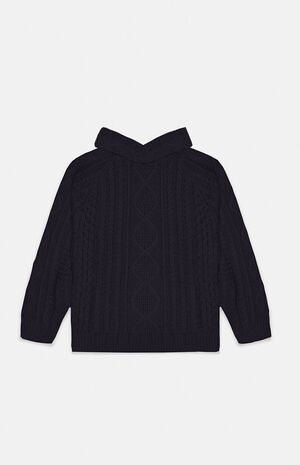 Essentials Jet Black Cable Knit Hoodie image number 1