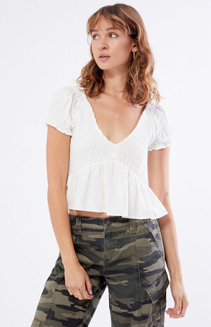Short Sleeve V-Neck Babydoll Top image number 2