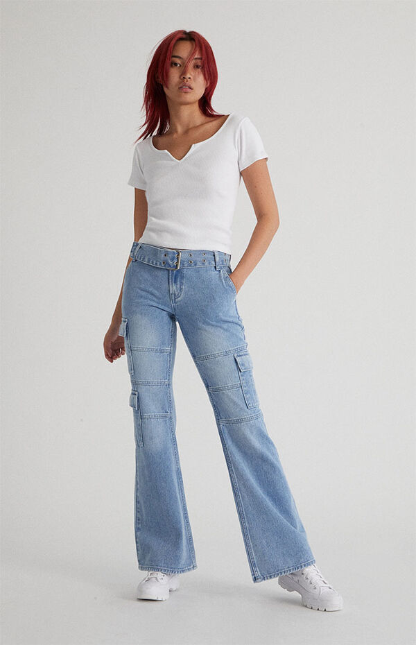 Light Blue Low Rise Cargo Flare Jeans