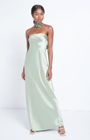 weworewhat green dress Halter Moss Green Sheath Long Bridesmaid Dress – Dressesforparty main image 1