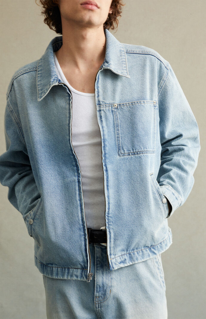 RARE DNM EDIT Light Indigo Embossed Gas Jacket | PacSun RARE DNM EDIT Light Indigo Embossed Gas Jacket | PacSun