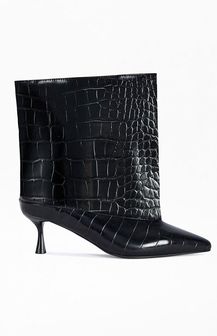 AZALEA WANG Women's Hayek Black Croc Stiletto Booties