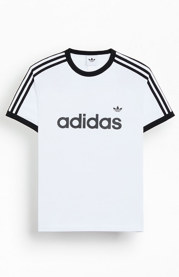 adidas White 3-Striped Ringer T-Shirt