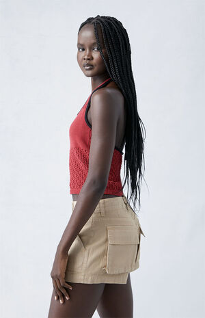 Light Brown Mid Rise Slouchy Workwear Shorts image number 3