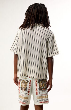 Cream Driftwood Striped Textured Camp Shirt image number 4