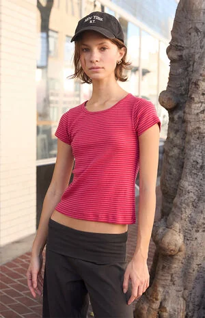 Red and Pink Striped Ashlyn Short Sleeve Top image number 1