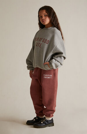 Kids Dark Heather Oatmeal Fleece Crew Neck Sweatshirt image number 6