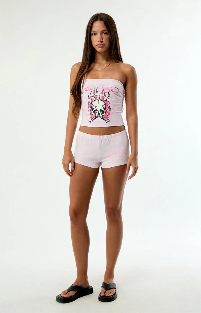 Ed Hardy Pink Flame Skull Shorts