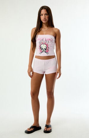 Pink Flame Skull Shorts image number 1