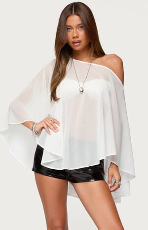 Sheer Chiffon Asymmetric Poncho image number 1