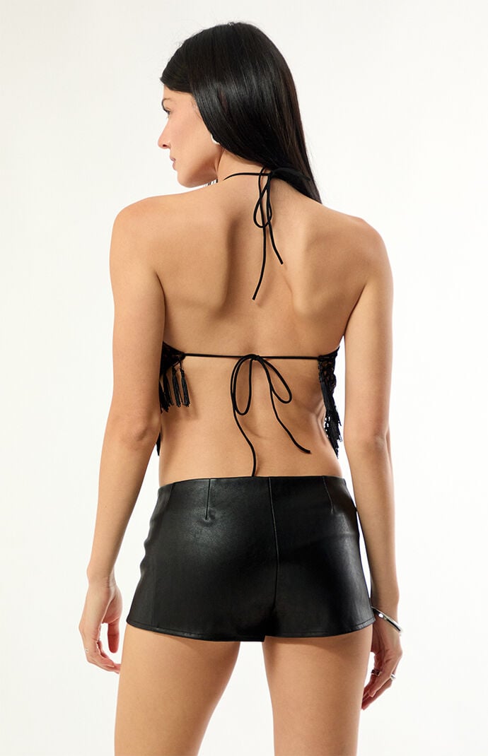 Edikted Printed Backless Tassel Handkerchief Top