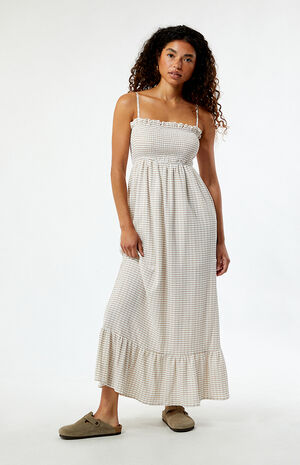 Shirred Checker Midi Maxi Dress image number 1