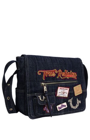 Dark Denim Multi Patch Messenger Bag image number 4
