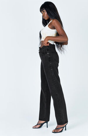 Black Holly Asymmetrical Straight Leg Jeans image number 3