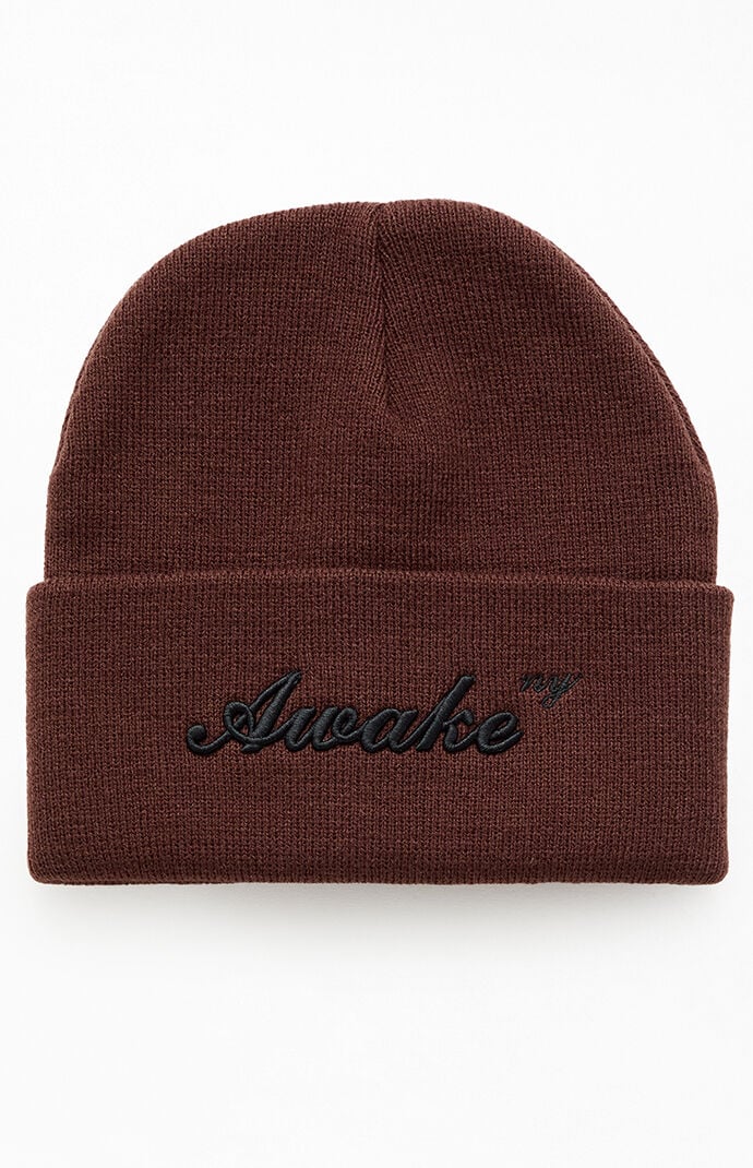 Awake NY Brown Script Logo Beanie