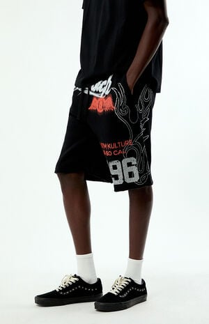 Rhinestone Baggy Fleece Sweat Shorts image number 3