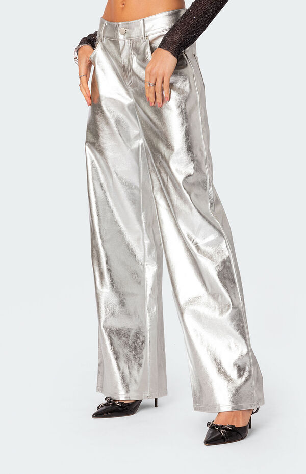 Edikted Kim Metallic Faux Leather Pants