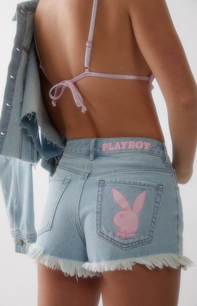 By PacSun Pink Bunny High Waisted Festival Denim Shorts