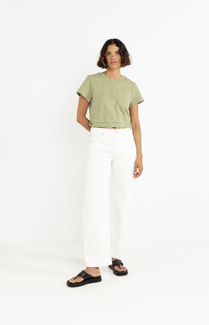 White Low Rise Barrel Jeans image number 5