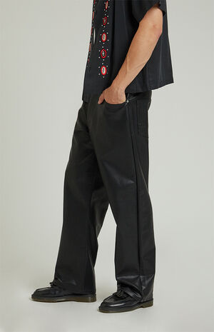 Black Vegan Leather Baggy Pants image number 3