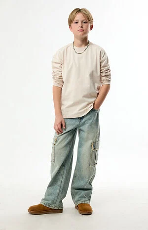 Baggy Jeans Frayed Cargo Medium Blue image number 1