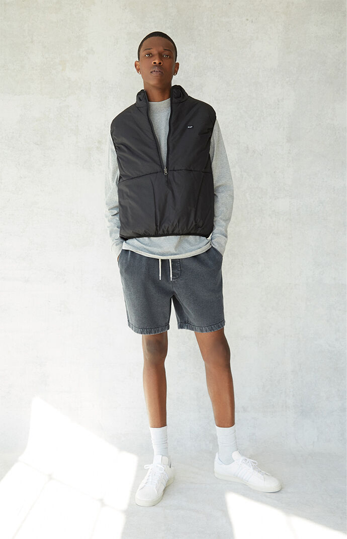 Black Vintage Wash Fleece Drawstring Volley Shorts