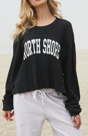 Black North Shore Waffle Knit Crew Neck Sweatshirt image number 2