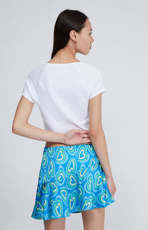 Recycled Blue Heart Print Low Rise Mini Skirt image number 4