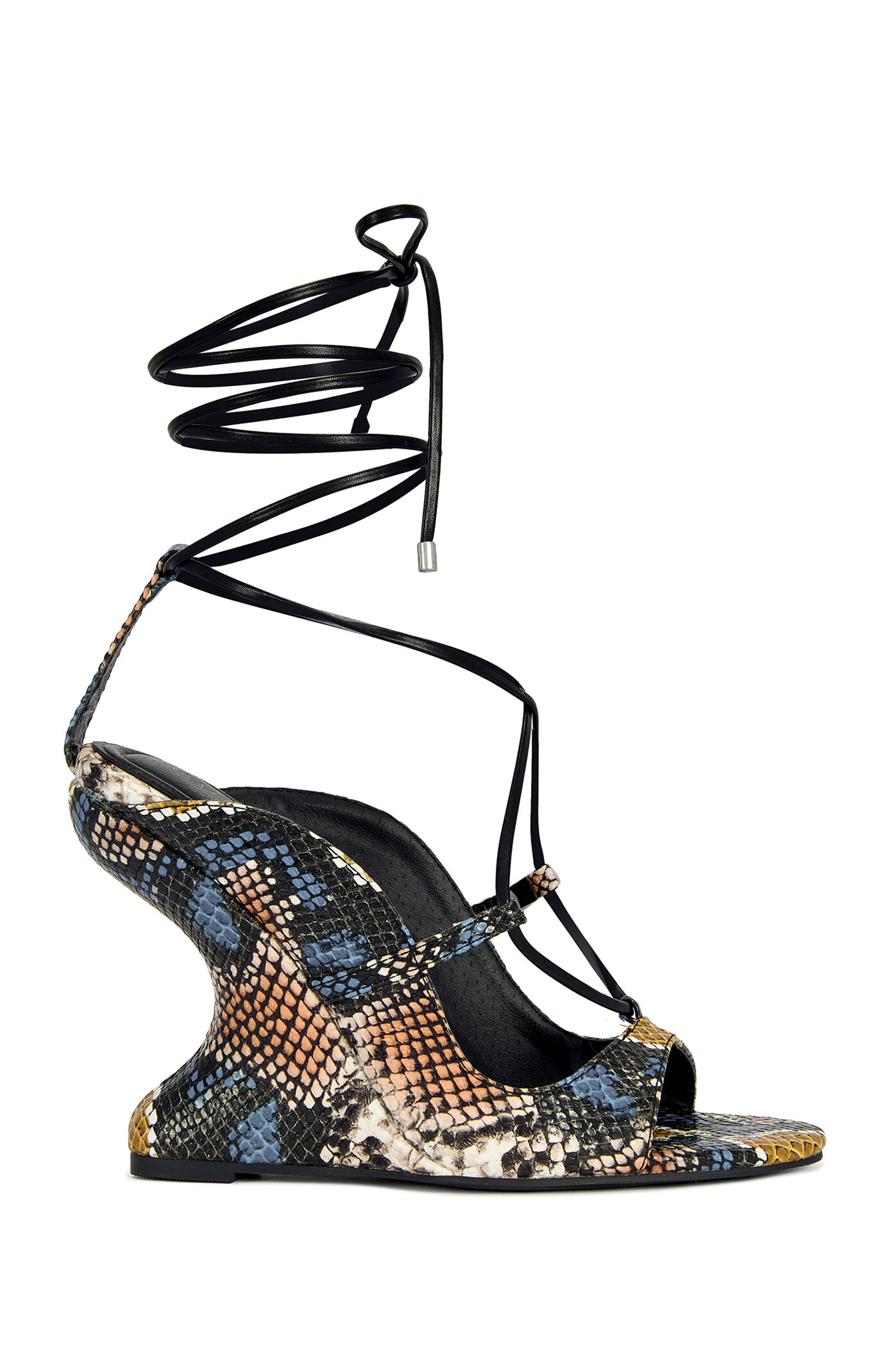 AZALEA WANG Women's Orena Snake Wrap-Around Wedge Sandals