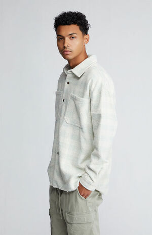 Gray Wooly Plaid Textured Shacket image number 2