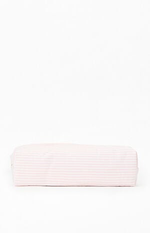 White & Pink Striped Makeup Bag image number 1