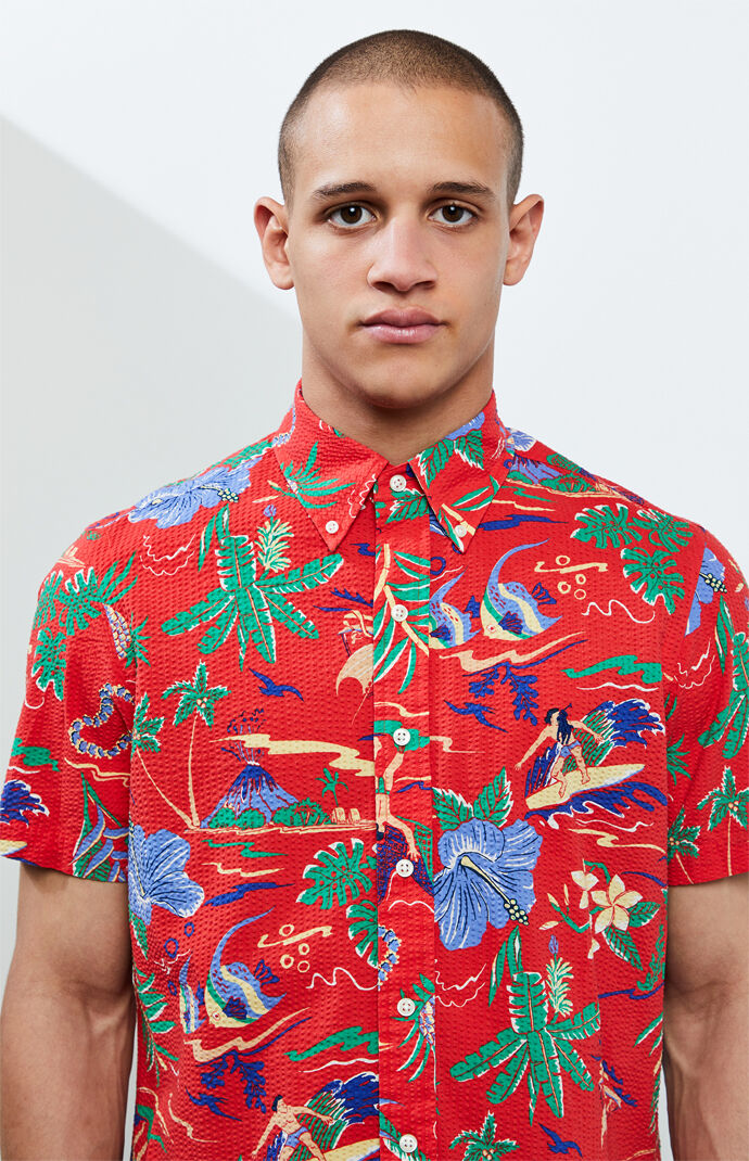 Tropical Seersucker Button Up Shirt