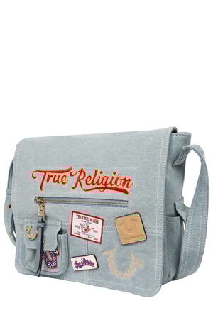 Blue Denim Multi Patch Messenger Bag image number 5