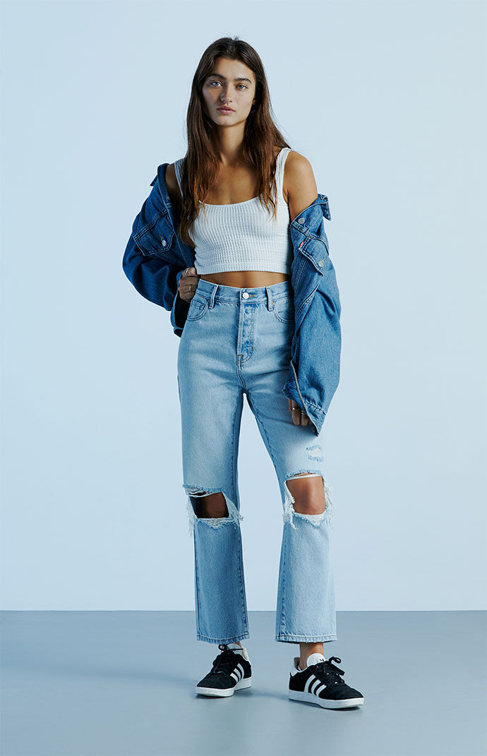 PacSun Eco Light Blue Ripped High Waisted Straight Leg Jeans PacSun