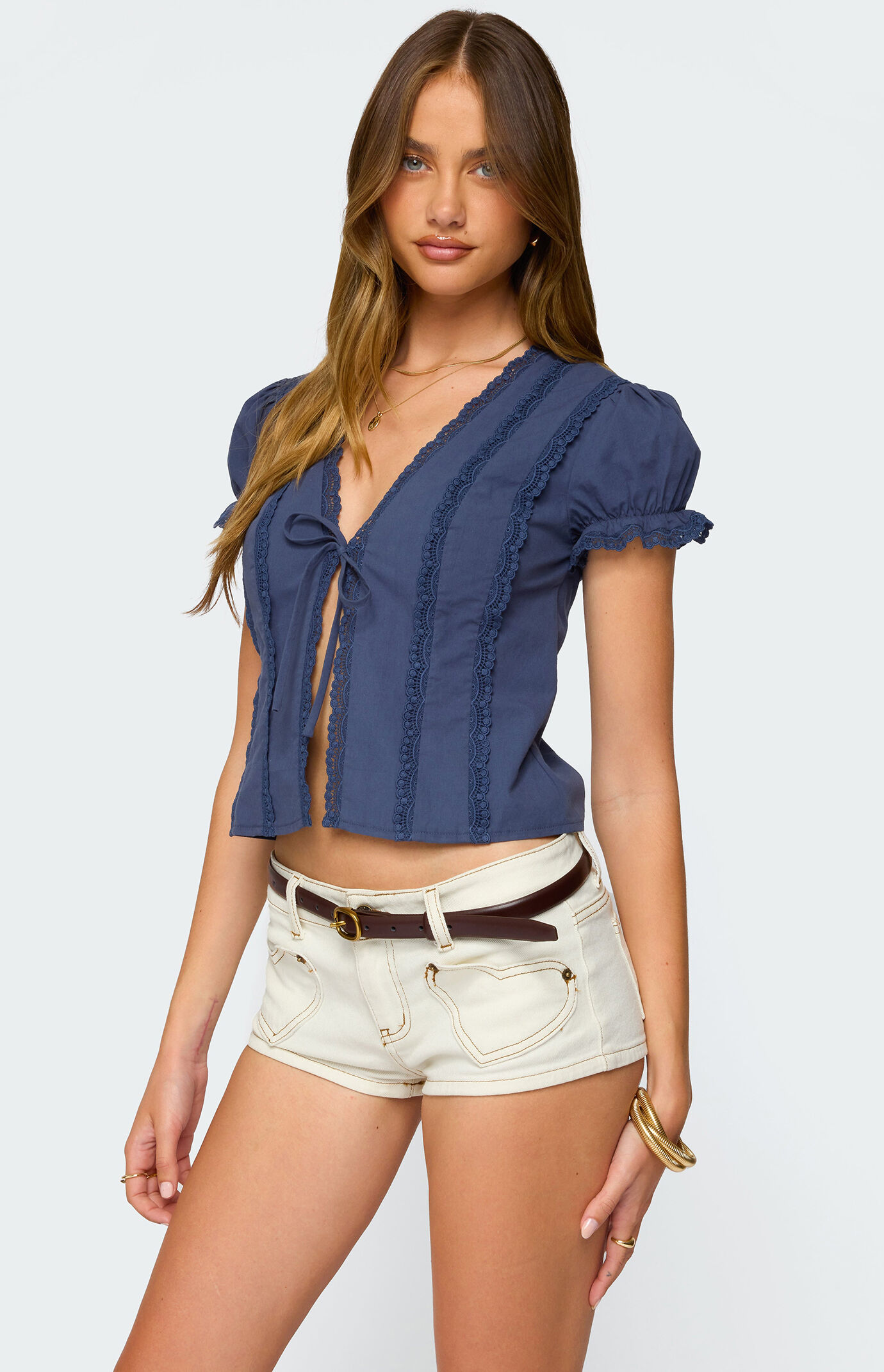 Edikted Cotton Lacey Tie Front Top