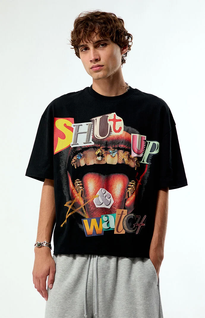 Pacsun Shut Up & Watch Cropped Boxy T-Shirt