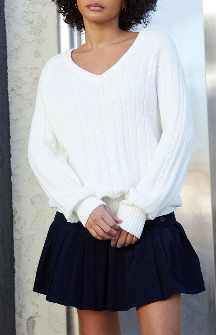 John Galt White Ida Cable Knit Sweater
