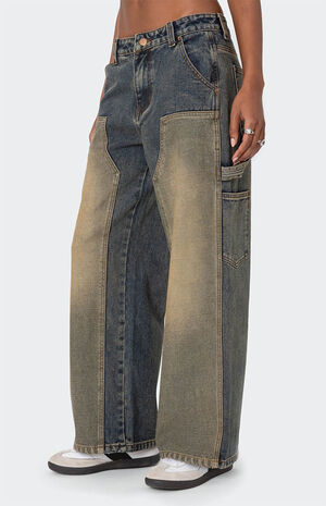 Contrast Panel Low Rise Washed Jeans image number 4