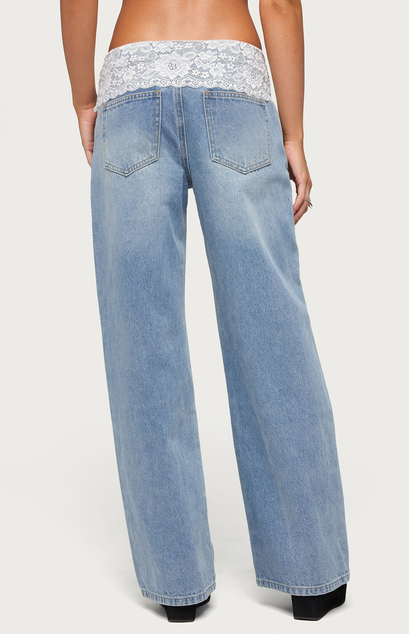 Edikted Lacey Foldover Low Rise Baggy Jeans