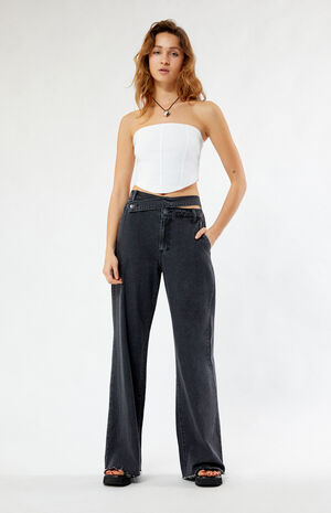 Black High Waisted Denim Trousers image number 1