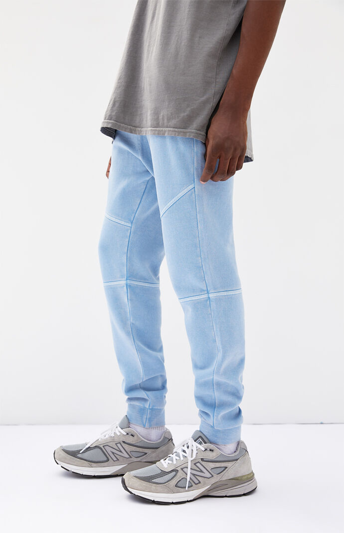 Blue Paneled Fleece Jogger Pants