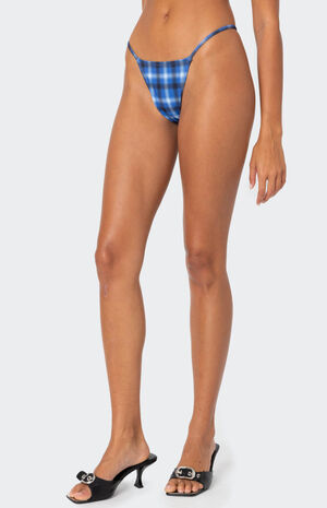 Preppy Plaid String High Cut Bikini Bottom image number 4