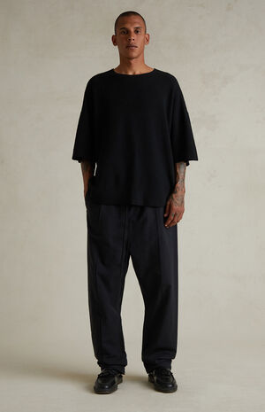 Jet Black Waffle Knit Short Sleeve T-Shirt image number 6