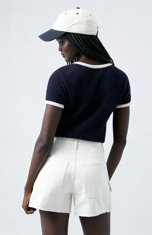 Eco Off White High Waisted Girlfriend Cargo Shorts image number 4