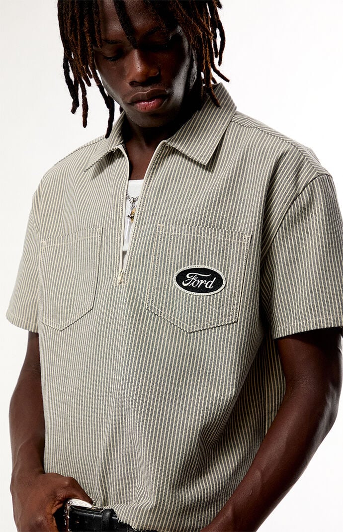50s MASLAND プルオーバー　フィッシングシャツ FORD Black and Cream Striped Quater Zip Shirt | Pacsun