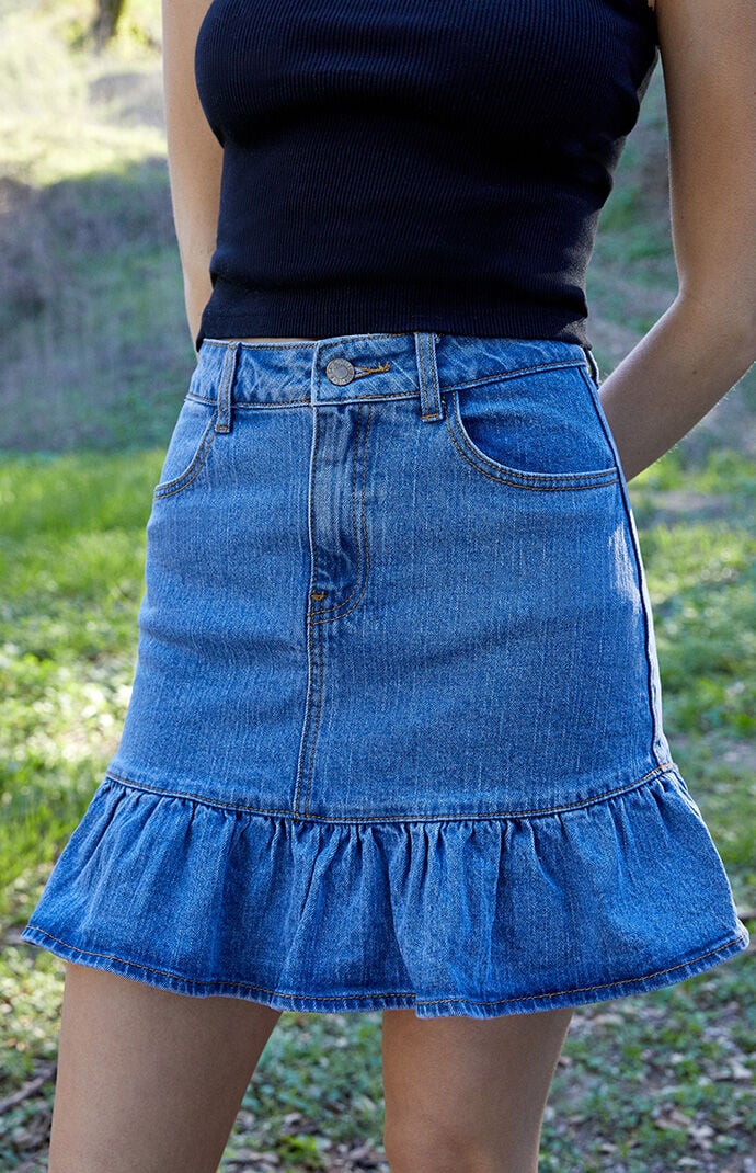 Denim skirt ruffle new arrivals
