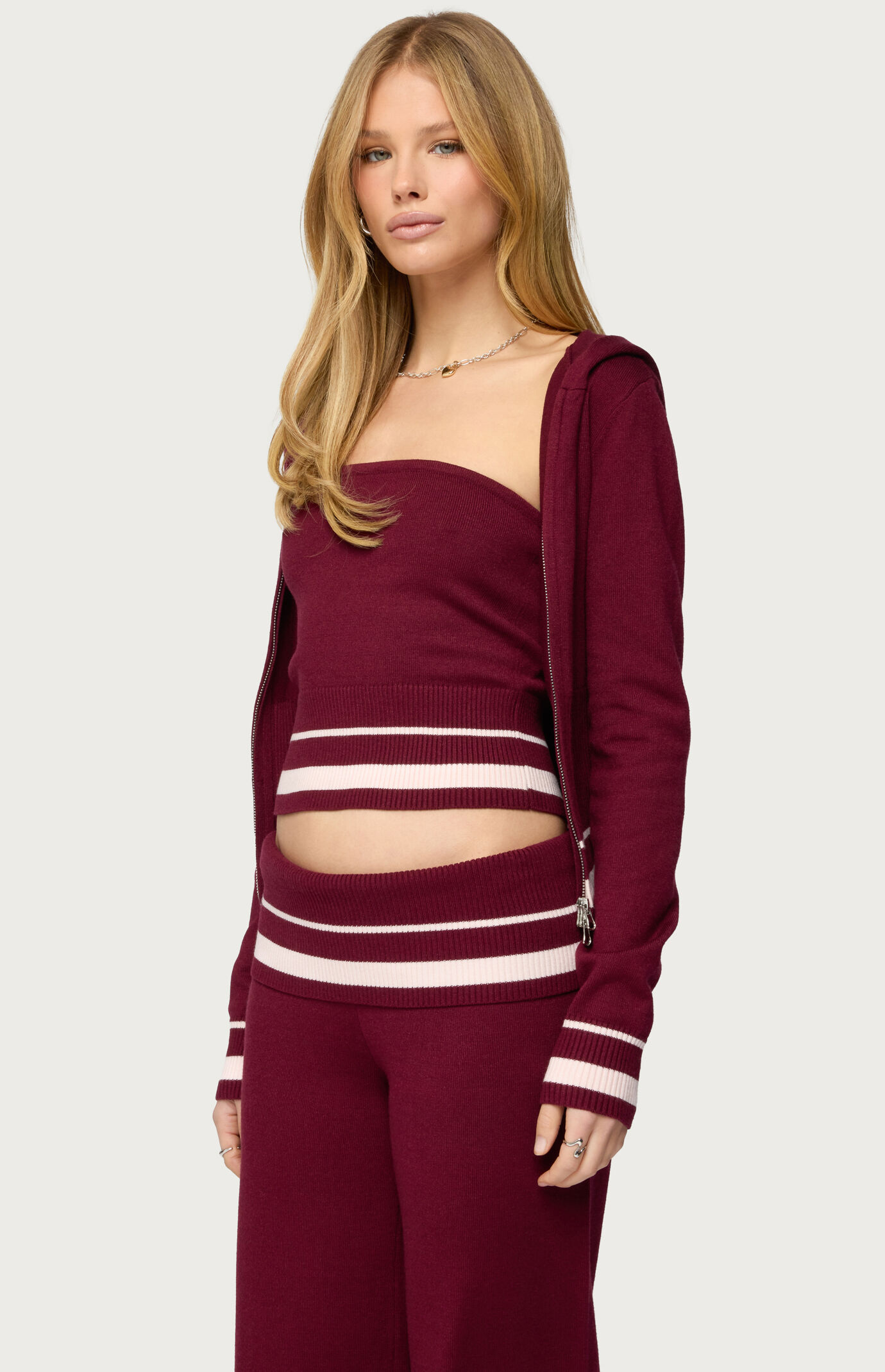 Edikted Kaliya Stripey Knit Zip Up Hoodie