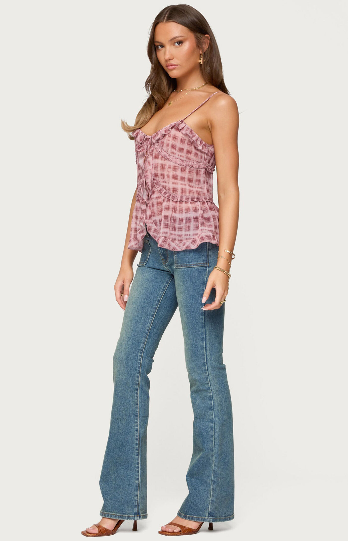 Edikted Chiffon Printed Tie Front Ruffle Top | PacSun
