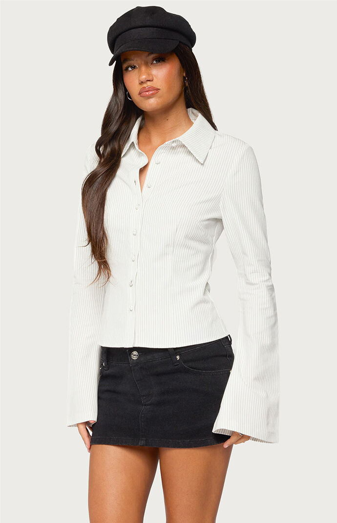 Edikted Pinstripe Tailored Button Up Shirt