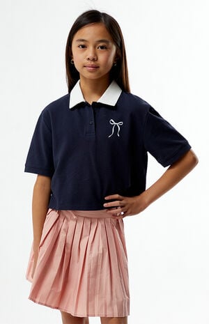 Bow Embroidered Cropped Polo Shirt image number 1